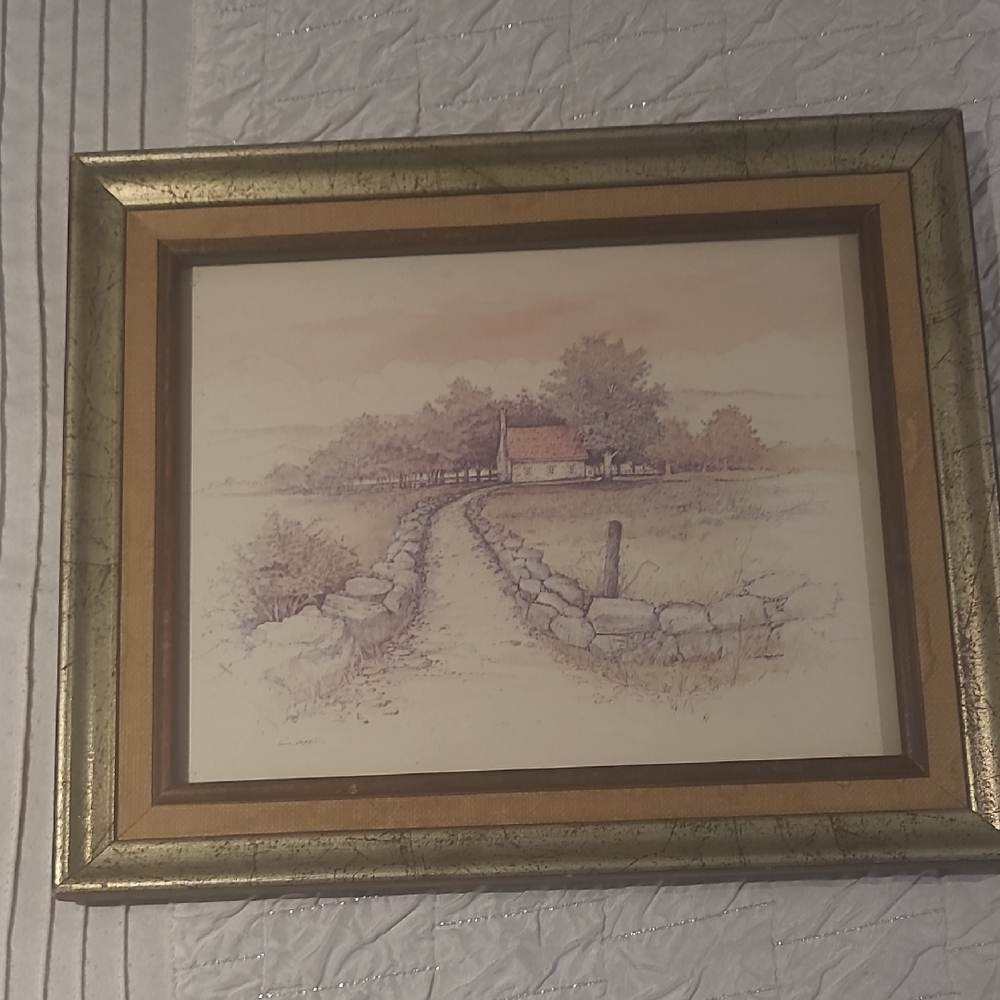 Framed Pastel Country Lane Art Print - Beige and Light Brown